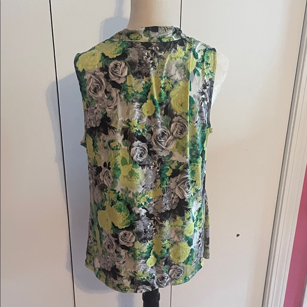 Floral Drape Neck Top - Green, Yellow, Gray - Picture 6 of 8